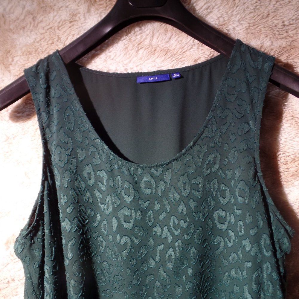 Apt 9 Hunter green lace layered back fold detail textured sleeveless top XL - Picture 2 of 5